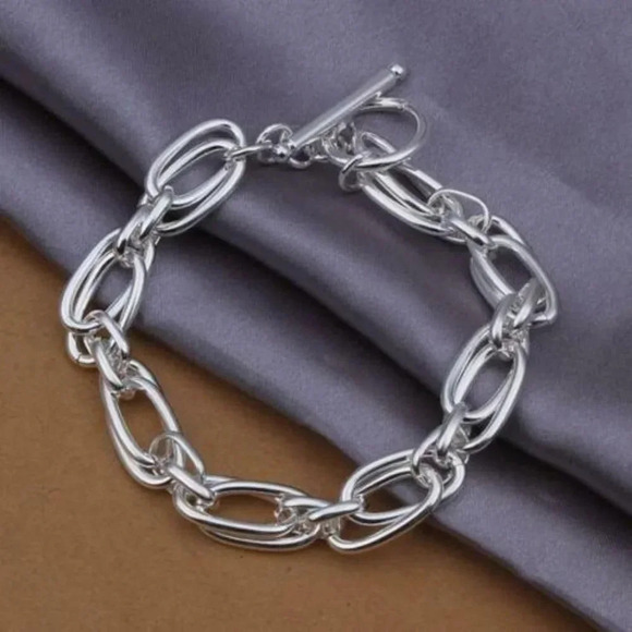925 Sterling Silver Chunky Bracelet Toggle Chain Link Bracelet - Picture 4 of 7